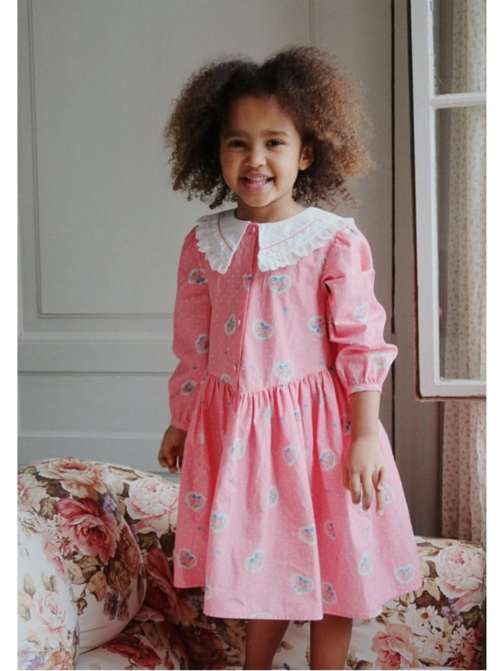 Konges Slojd Organic cotton heart collar dress | pink - size 2Y